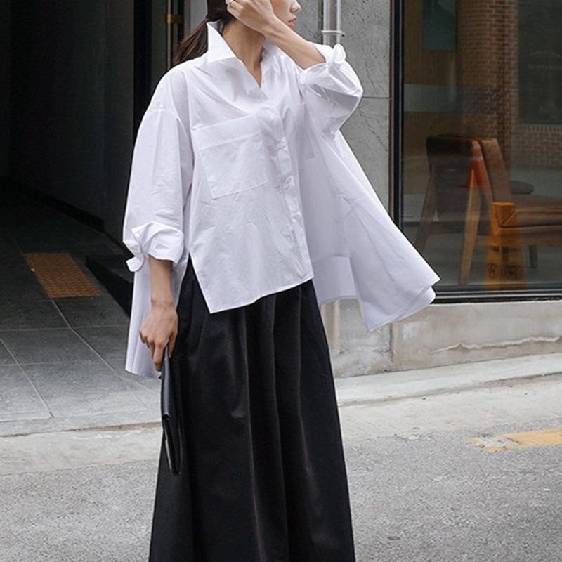 Women Summer White Loose Long Sleeves T-shirts-STYLEGOING