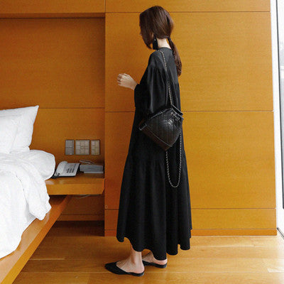 Irregular Long Sleeves Women Ruffled Long Dresses-Cozy Dresses-Black-S-Free Shipping at meselling99