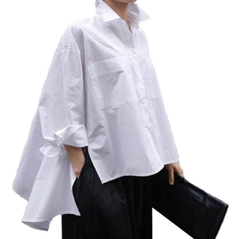 Women Summer White Loose Long Sleeves T-shirts-STYLEGOING