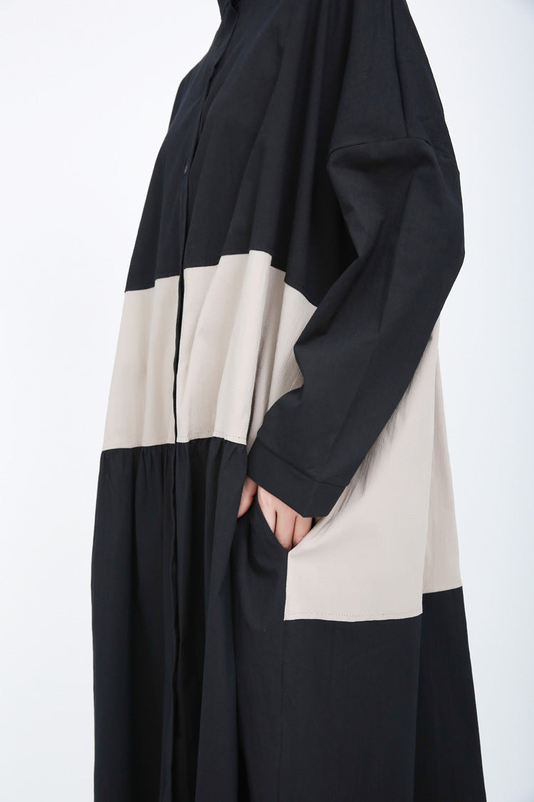 Women Causal Linen Contrast Long Cozy Fall Dresses-Cozy Dresses-Free Shipping at meselling99