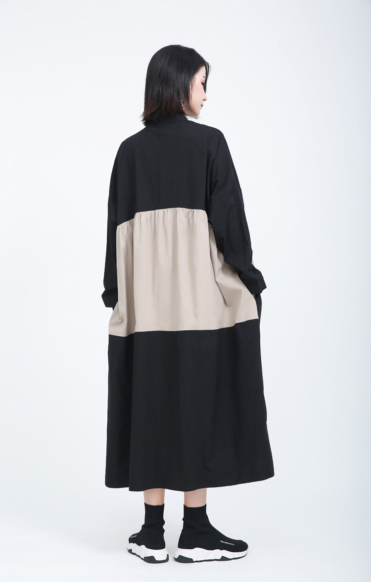 Women Causal Linen Contrast Long Cozy Fall Dresses-Cozy Dresses-Free Shipping at meselling99