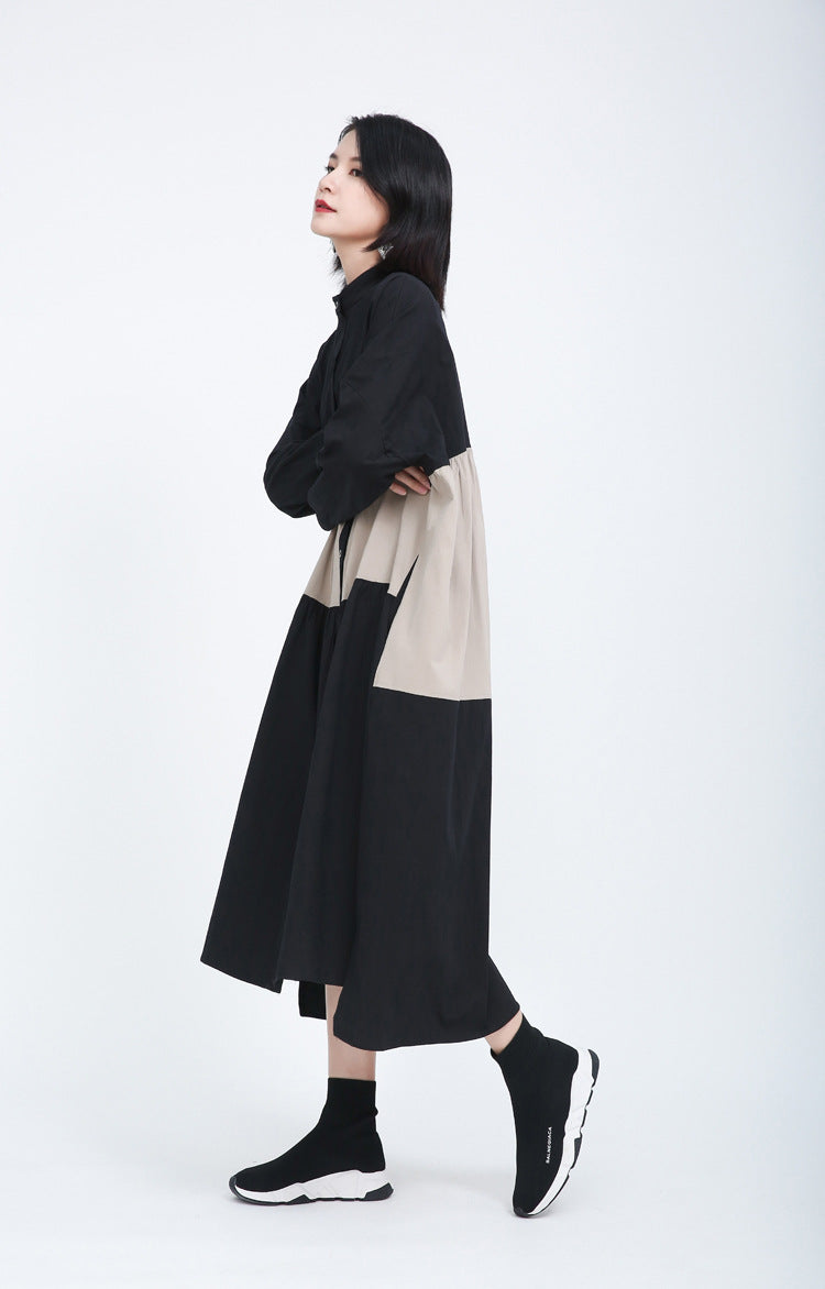 Women Causal Linen Contrast Long Cozy Fall Dresses-Cozy Dresses-Free Shipping at meselling99