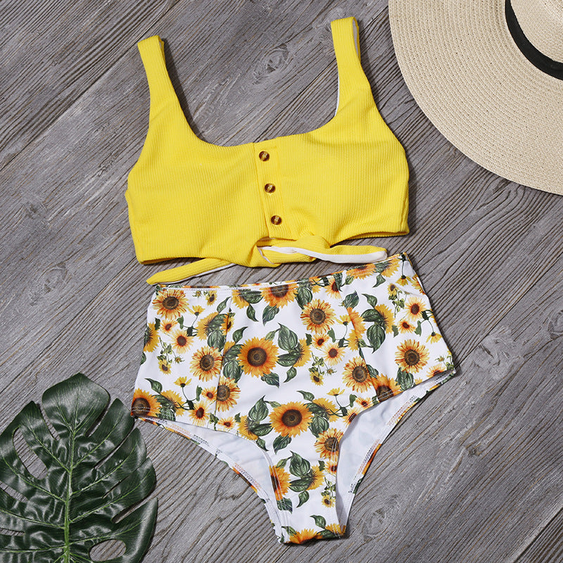 Sexy Women High Waist Leaf Print Two Pieces Swimsuits