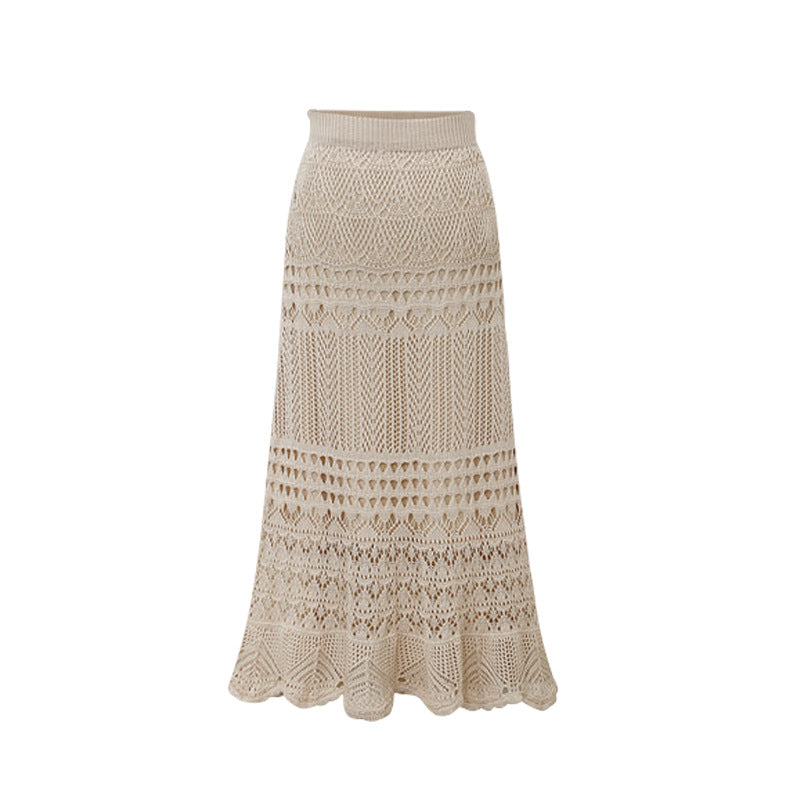 Women's High-Waisted Loose Fit Plus-Size Crochet Lace Knitted Midi Pencil Skirt