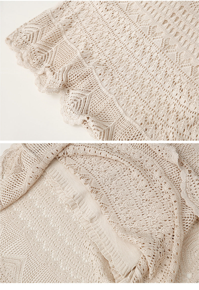 Women's High-Waisted Loose Fit Plus-Size Crochet Lace Knitted Midi Pencil Skirt