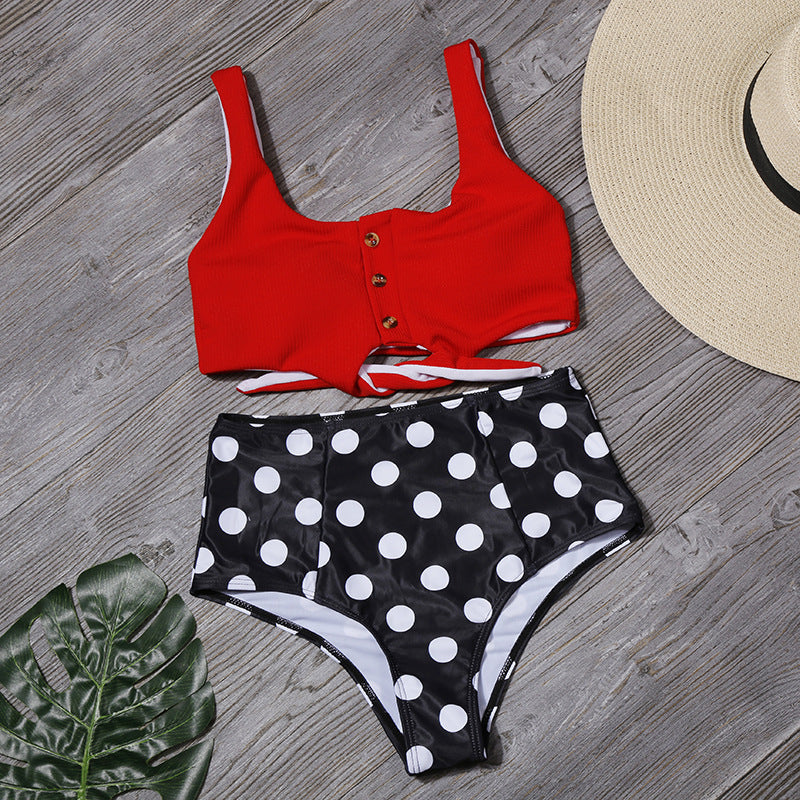 Sexy Women High Waist Leaf Print Two Pieces Swimsuits