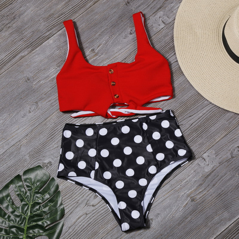 Sexy Women High Waist Leaf Print Two Pieces Swimsuits