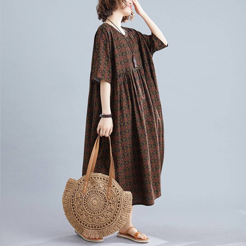 Vintage Linen Plus Sizes Summer Long Maxi Dresses-Dresses-Free Shipping at meselling99