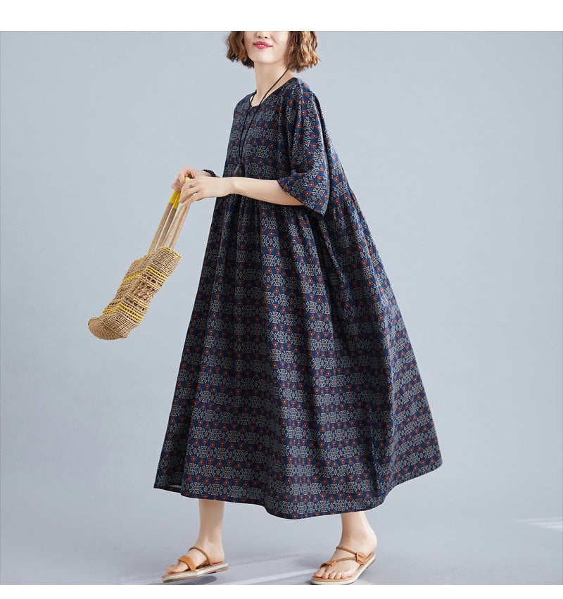 Vintage Linen Plus Sizes Summer Long Maxi Dresses-Dresses-Free Shipping at meselling99