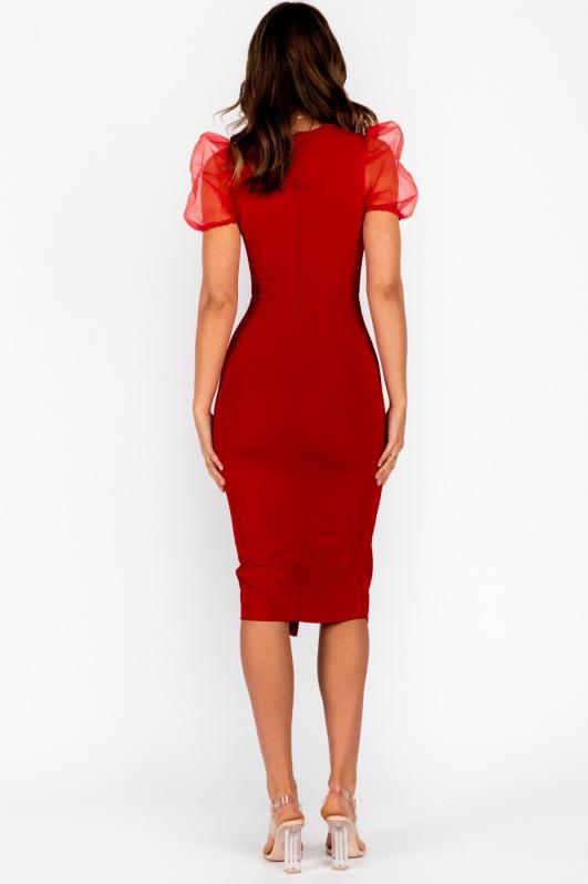 Red Sexy Short Sleeves Midi Length Dresses-Dresses-Free Shipping at meselling99