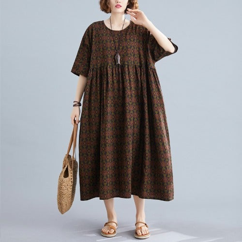 Vintage Linen Plus Sizes Summer Long Maxi Dresses-Dresses-Khaki-One Size-Free Shipping at meselling99