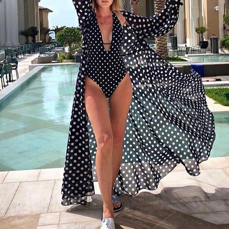 Chiffon Polka Dot Cardigan Beach Covers-STYLEGOING