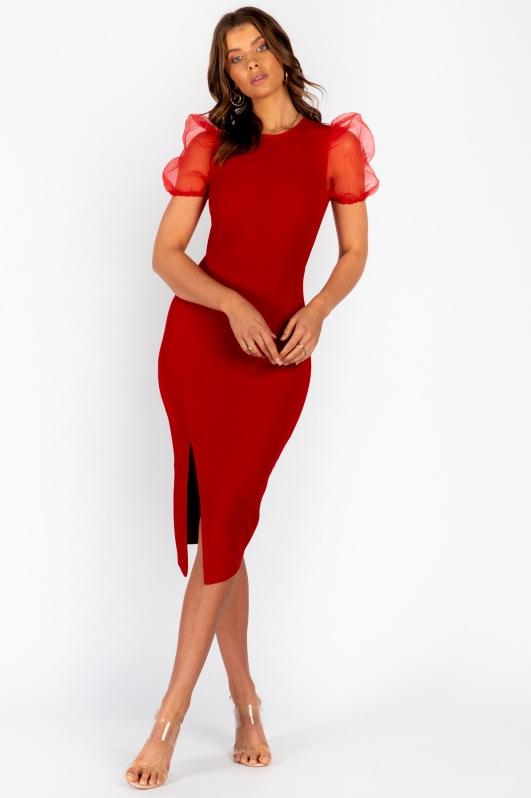 Red Sexy Short Sleeves Midi Length Dresses-Dresses-Red-S-Free Shipping at meselling99