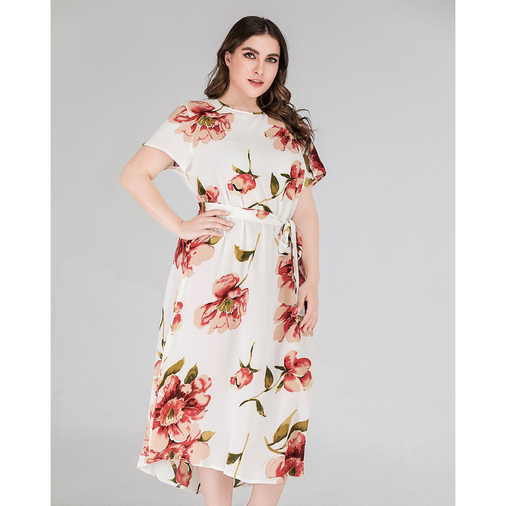 Women Plus Sizes Short Sleeves Foral Print Long Dresses-Plus Size Dresses-Free Shipping at meselling99