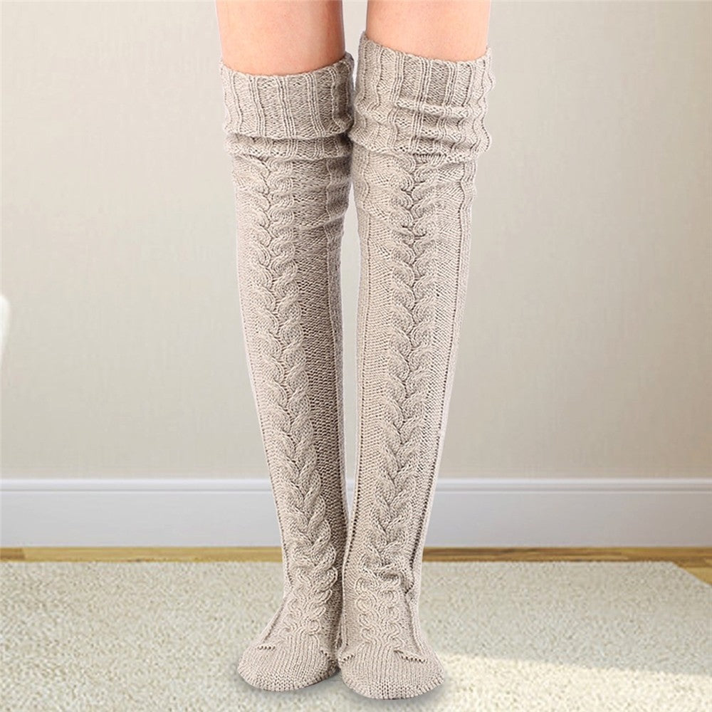 Solid Color Knitted Thigh High Stockings Socks