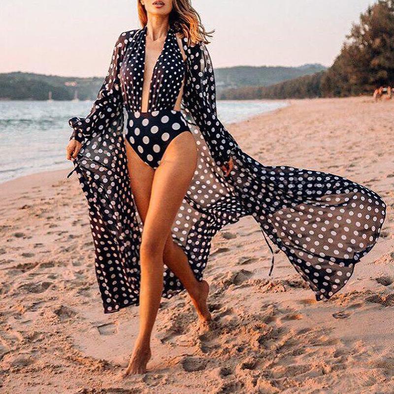 Chiffon Polka Dot Cardigan Beach Covers-STYLEGOING