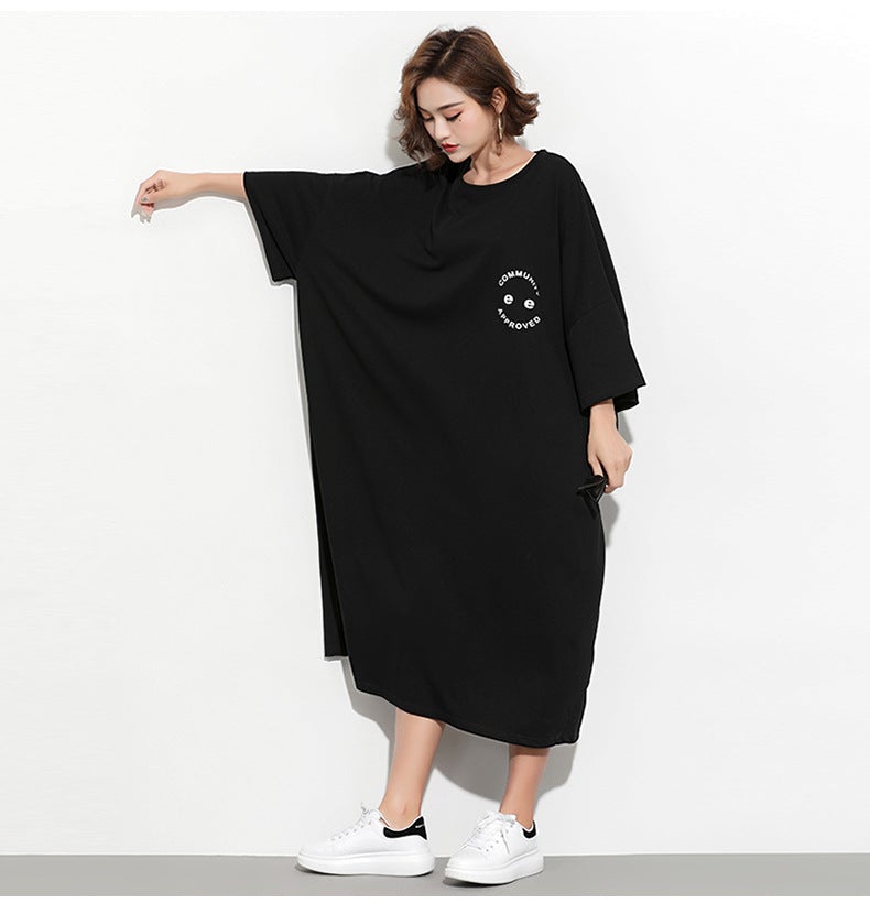 Fashion Plus Sizes Face Print Cozy T Shirt Dresses-Dresses-Free Shipping at meselling99