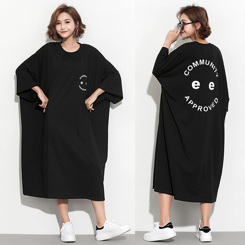 Fashion Plus Sizes Face Print Cozy T Shirt Dresses-Dresses-Free Shipping at meselling99