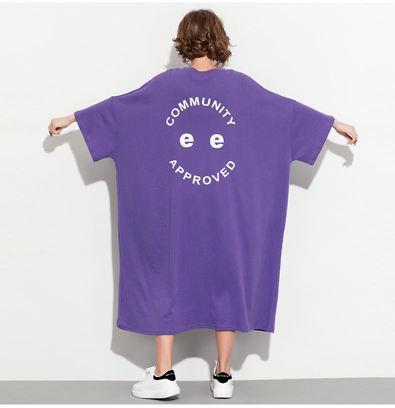 Fashion Plus Sizes Face Print Cozy T Shirt Dresses-Dresses-Free Shipping at meselling99