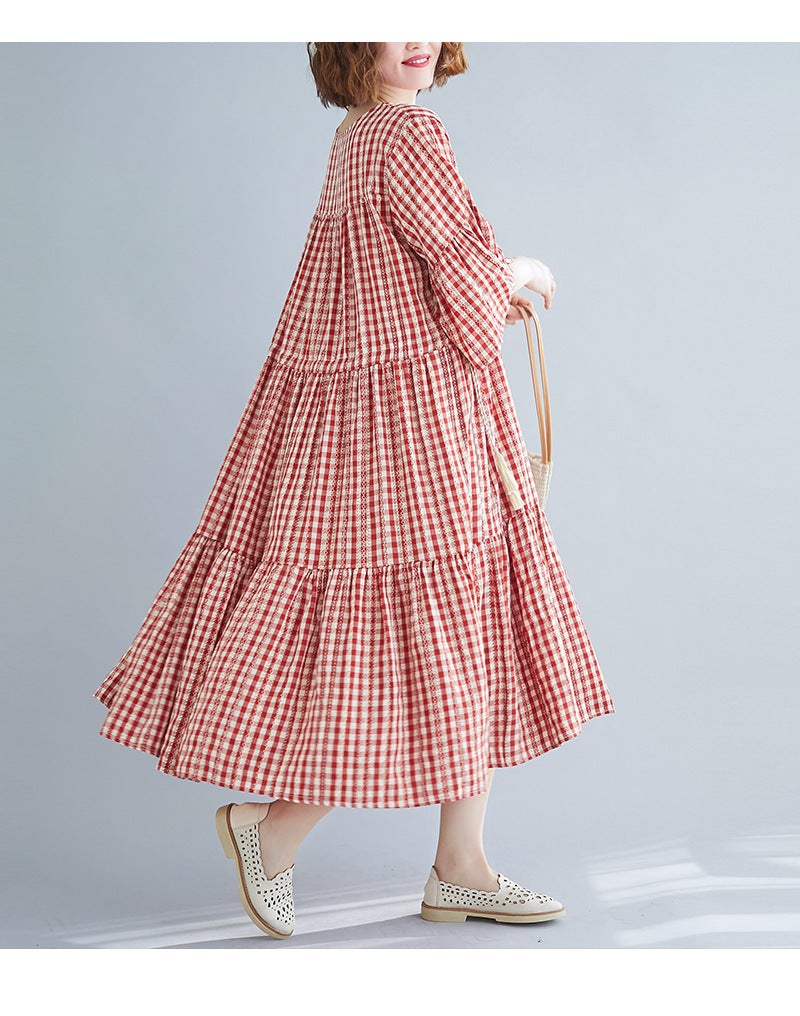 Red Plaid Plus Sizes Summer Midi Dresses-Dresses-Red-One Size-Free Shipping at meselling99