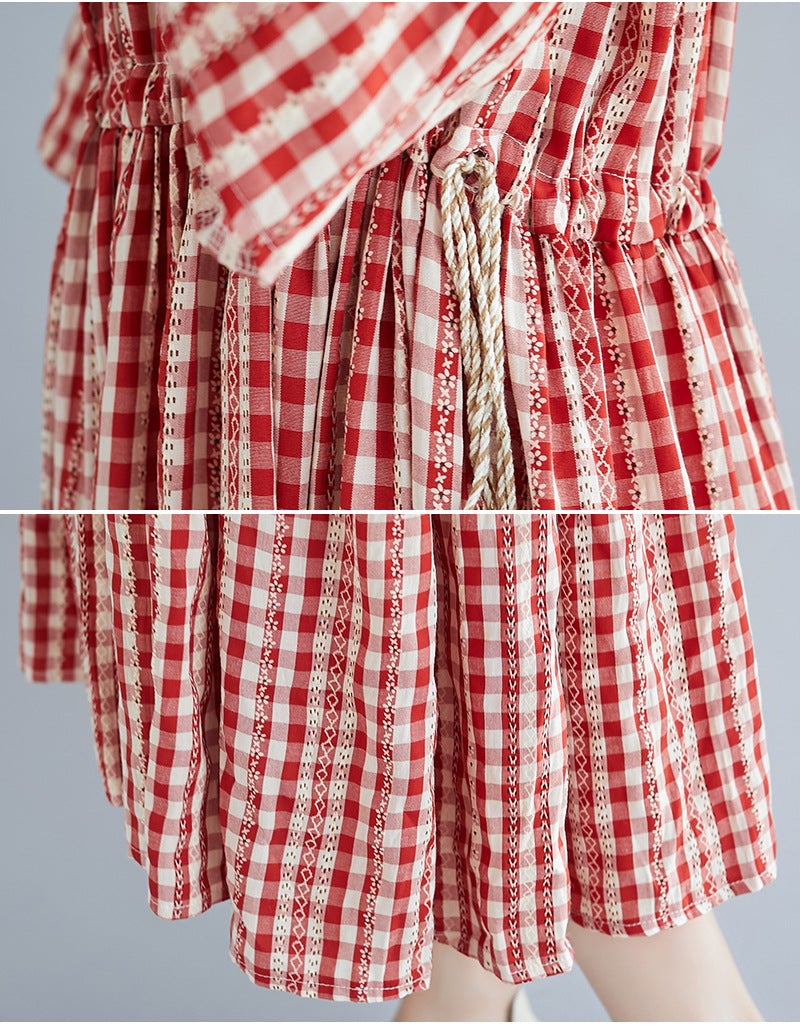 Red Plaid Plus Sizes Summer Midi Dresses-Dresses-Red-One Size-Free Shipping at meselling99