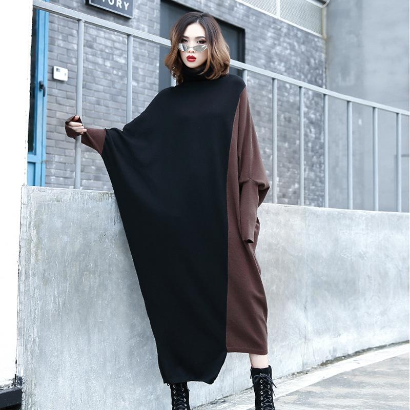 High Neck Knitting Bat Sleeves Sleeves Irregular Cozy Long Dresses-Dresses-Free Shipping at meselling99