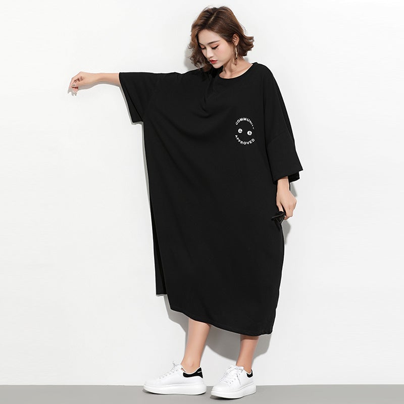 Fashion Plus Sizes Face Print Cozy T Shirt Dresses-Dresses-Free Shipping at meselling99