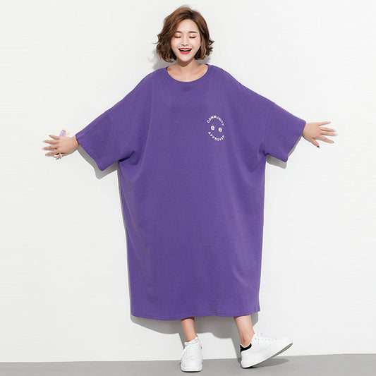 Fashion Plus Sizes Face Print Cozy T Shirt Dresses-Dresses-Free Shipping at meselling99