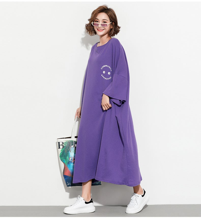 Fashion Plus Sizes Face Print Cozy T Shirt Dresses-Dresses-Free Shipping at meselling99