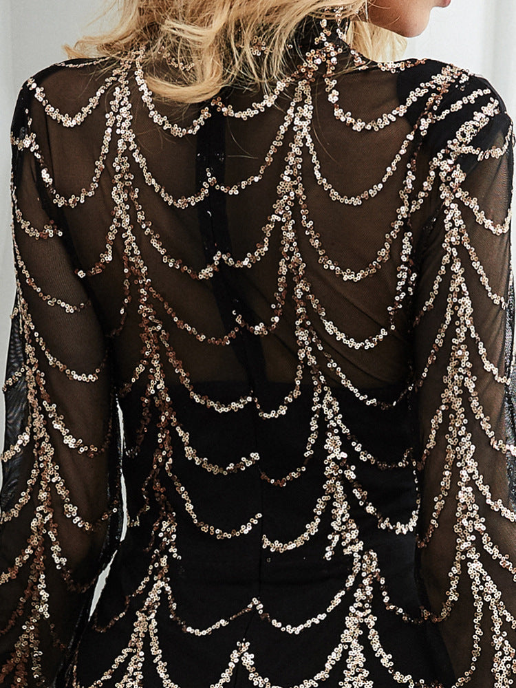 Sexy Black High Neck See Through Long Evening Dresses-Dresses-Free Shipping at meselling99