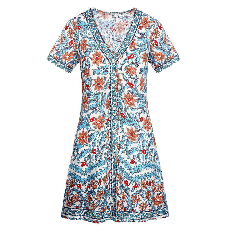 Summer Holiday Women Boho Floral Short Dresses