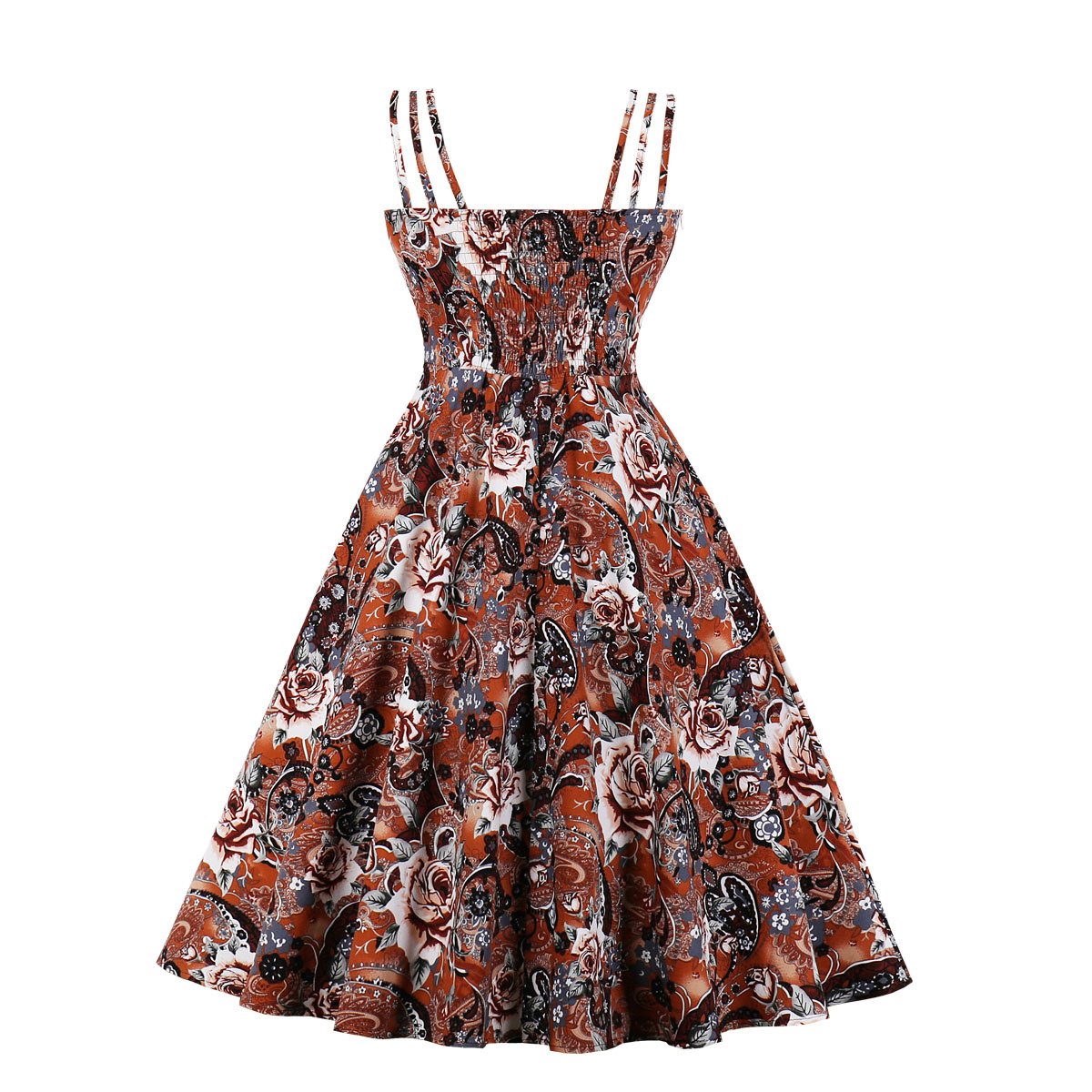Women Summer Floral Print Retro Dresses-Vintage Dresses-Free Shipping at meselling99