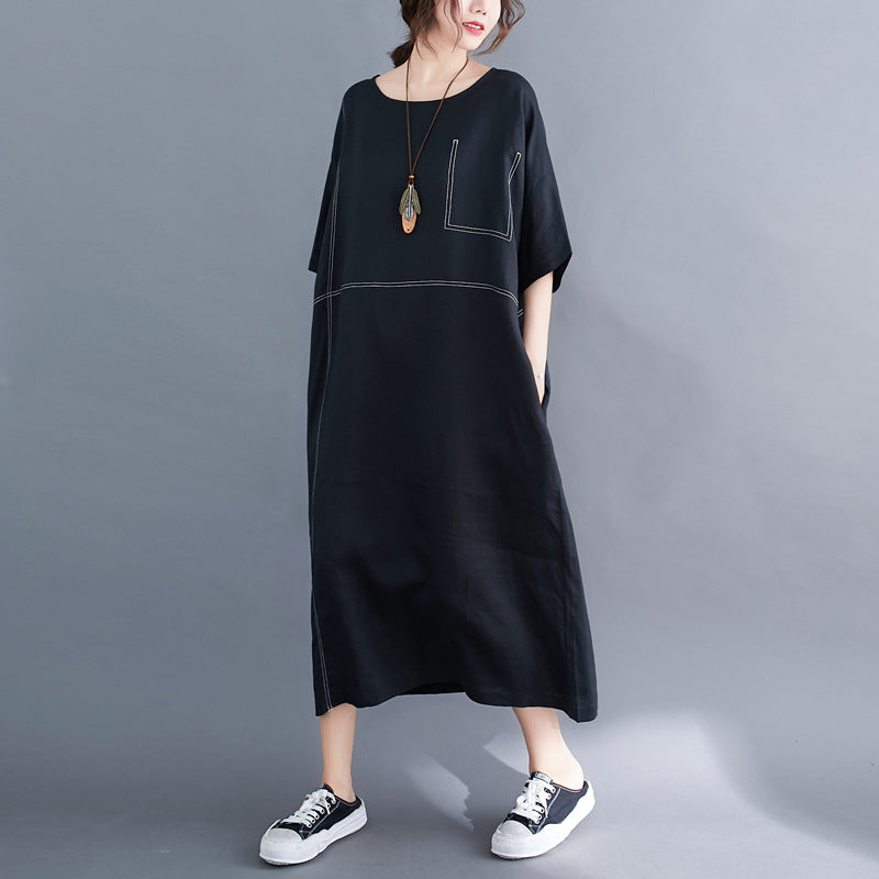 Summer Linen Plus Sizes Black Cozy Dresses-Dresses-Free Shipping at meselling99