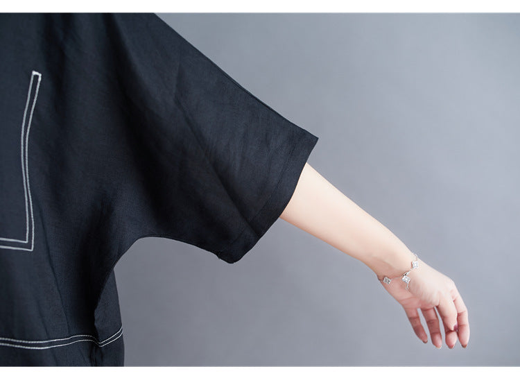 Summer Linen Plus Sizes Black Cozy Dresses-Dresses-Free Shipping at meselling99