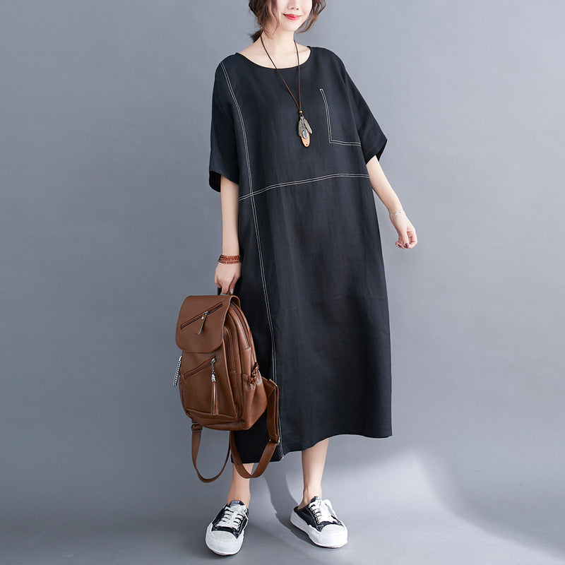 Summer Linen Plus Sizes Black Cozy Dresses-Dresses-Free Shipping at meselling99
