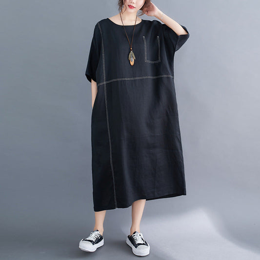 Summer Linen Plus Sizes Black Cozy Dresses-Dresses-Free Shipping at meselling99