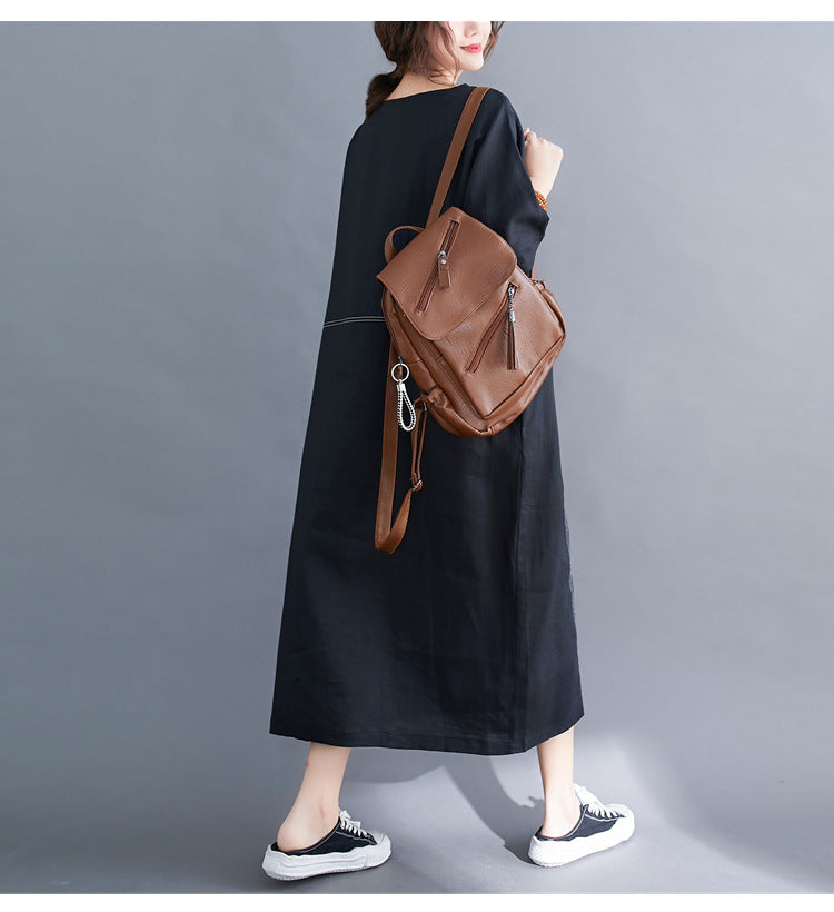 Summer Linen Plus Sizes Black Cozy Dresses-Dresses-Free Shipping at meselling99