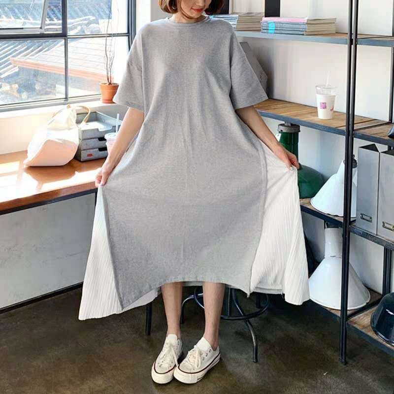 Summer Cotton Casual Women Midi Dresses-Dresses-Gray-S 40-50kg-Free Shipping at meselling99