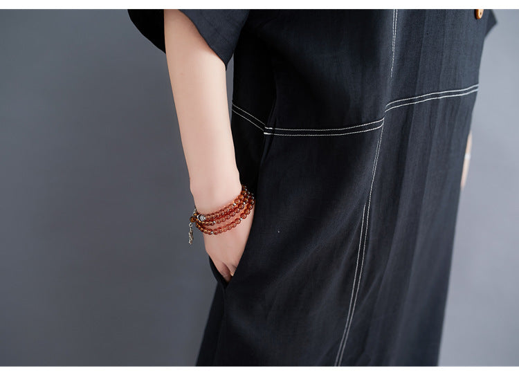 Summer Linen Plus Sizes Black Cozy Dresses-Dresses-Free Shipping at meselling99