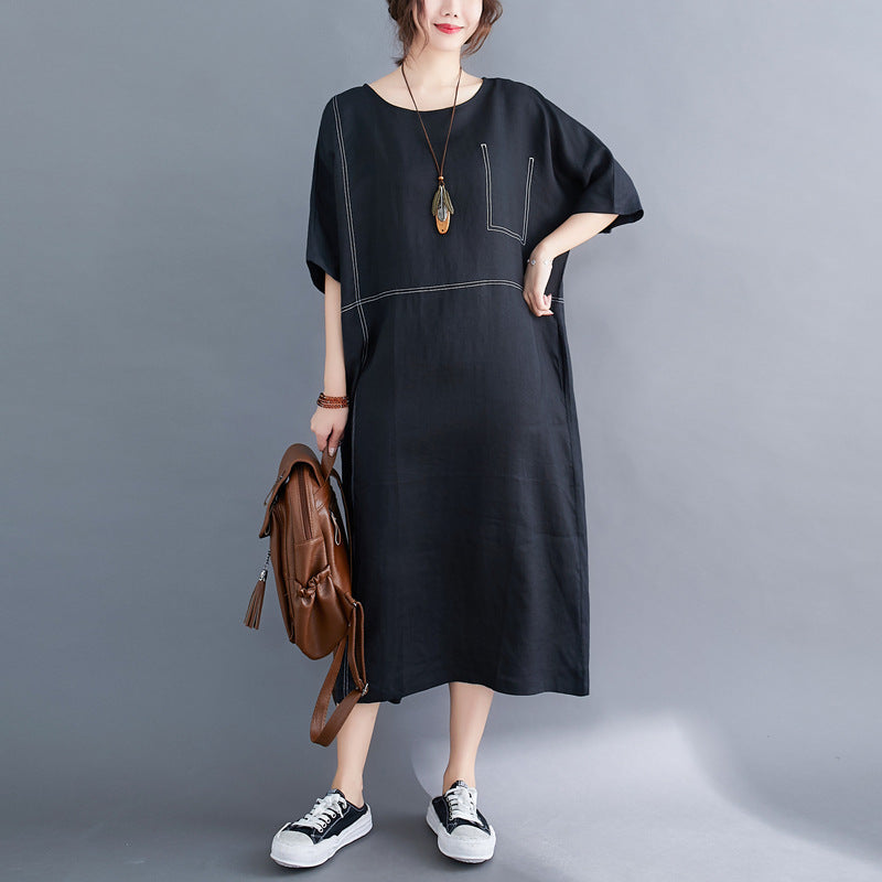 Summer Linen Plus Sizes Black Cozy Dresses-Dresses-Free Shipping at meselling99