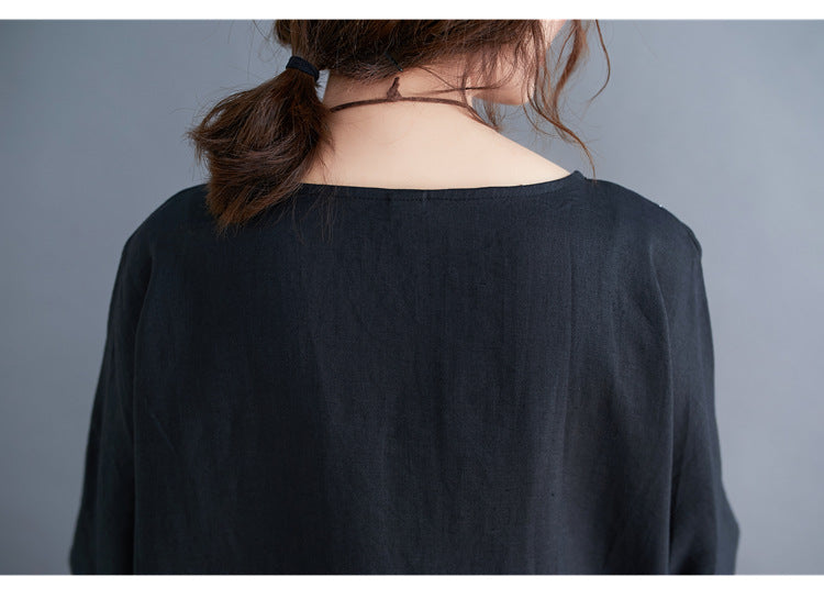 Summer Linen Plus Sizes Black Cozy Dresses-Dresses-Free Shipping at meselling99