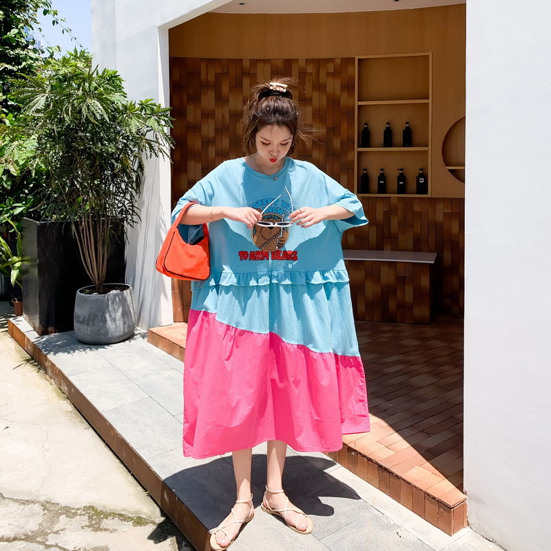 Casual Summer Loose Plus Sizes Midi Dresses-Dresses-Light Blue-XL-Free Shipping at meselling99