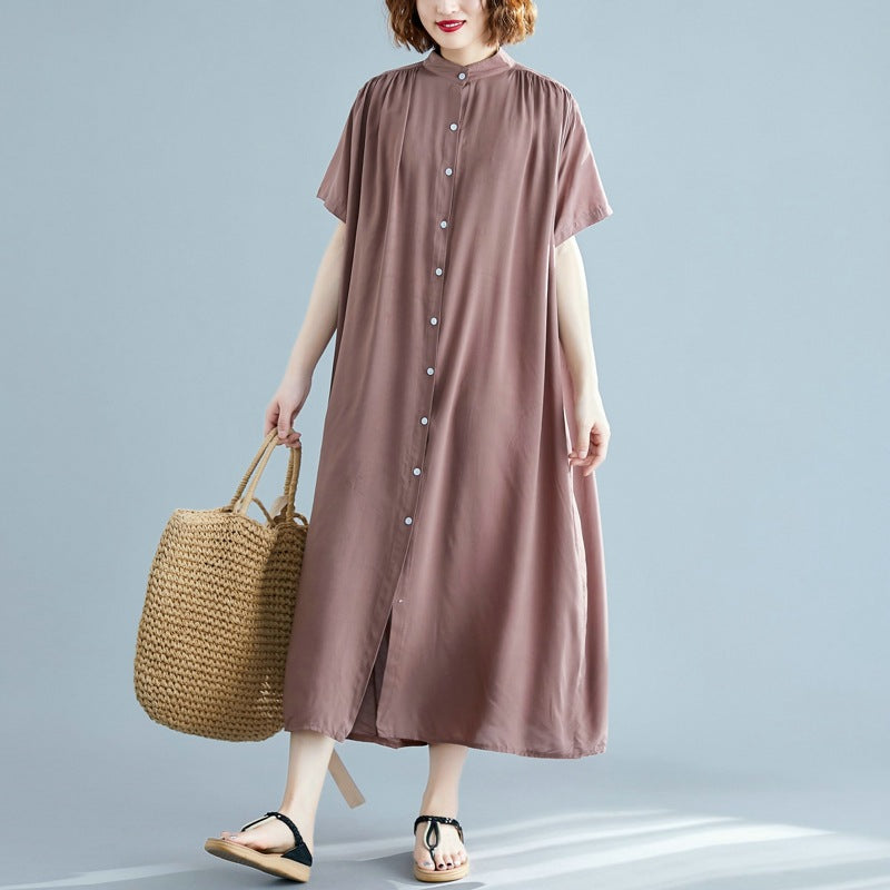 Simple Design Summer Plus Sizes Long Shirt Dresses-Dresses-Free Shipping at meselling99