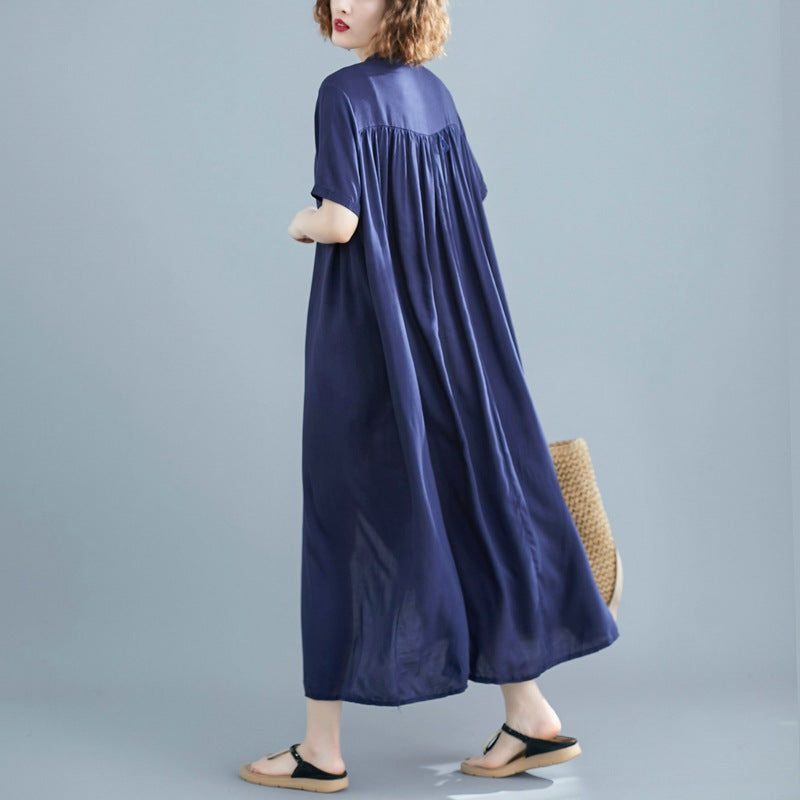 Simple Design Summer Plus Sizes Long Shirt Dresses-Dresses-Free Shipping at meselling99