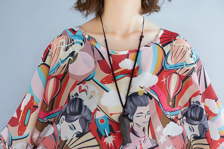 Summer 3D Face Print Chiffon Plus Sizes Short Dresses-Dresses-The same as picture-One Size-Free Shipping at meselling99