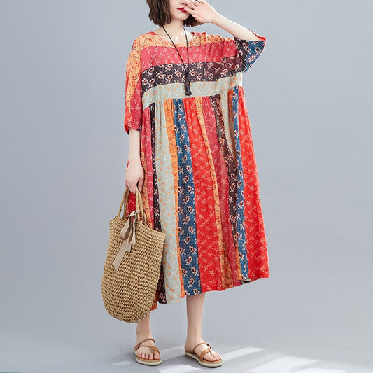 Women Summer Linen Plus Sizes Midi Dresses-Dresses-Free Shipping at meselling99