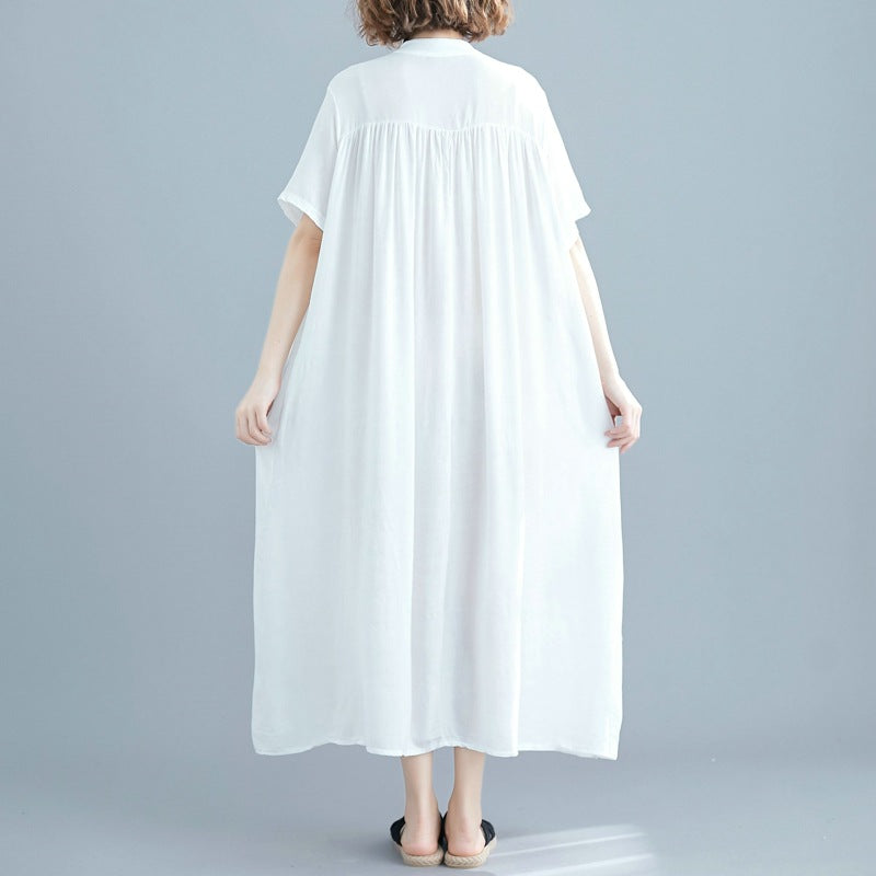 Simple Design Summer Plus Sizes Long Shirt Dresses-Dresses-Free Shipping at meselling99
