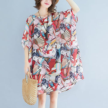 Summer 3D Face Print Chiffon Plus Sizes Short Dresses-Dresses-The same as picture-One Size-Free Shipping at meselling99