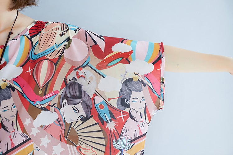 Summer 3D Face Print Chiffon Plus Sizes Short Dresses-Dresses-The same as picture-One Size-Free Shipping at meselling99