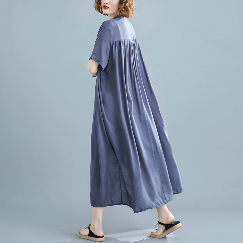 Simple Design Summer Plus Sizes Long Shirt Dresses-Dresses-Free Shipping at meselling99